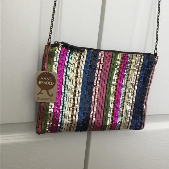 Accessorize Hand beaded sequin rainbow bag - Picture 5 of 9